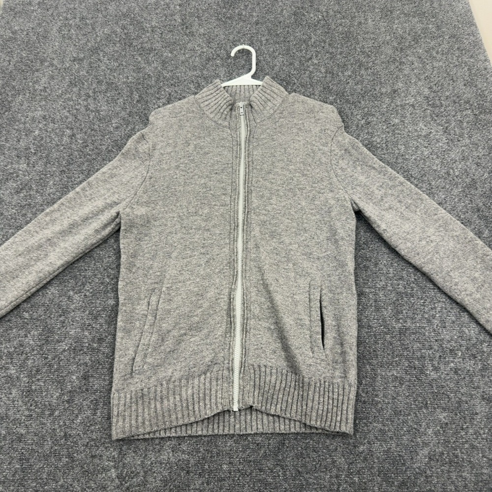 Black Brown 1826 Sweater Mens M Gray Lambs Wool Full Zip Elbow Patches Classic